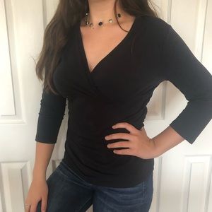 AnnTaylor Black v-neck 3/4 length sleeve blouse